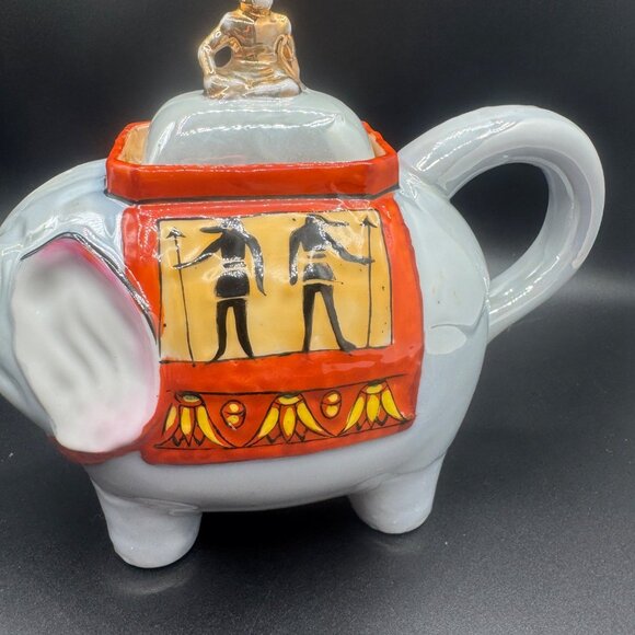 Vintage Luster Ware Elephant Teapot/w Rider on Lid Egyptian Design, Japan - Picture 6 of 15